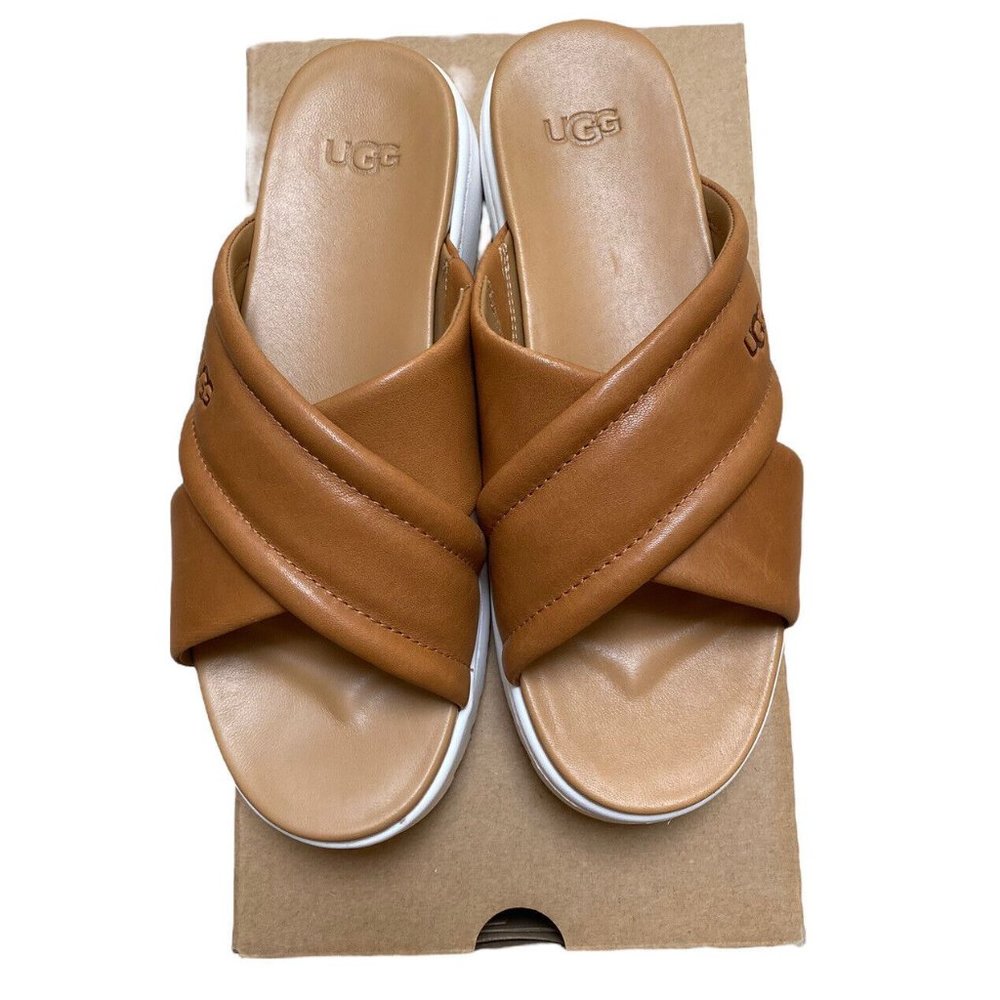 Ugg sandals sz 5 Womens Zayne Crossband Tan Brown Platform Shoes slides New
